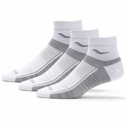Saucony Unisex Inferno Ultralight Quarter 3-Pack Socks, White, Large